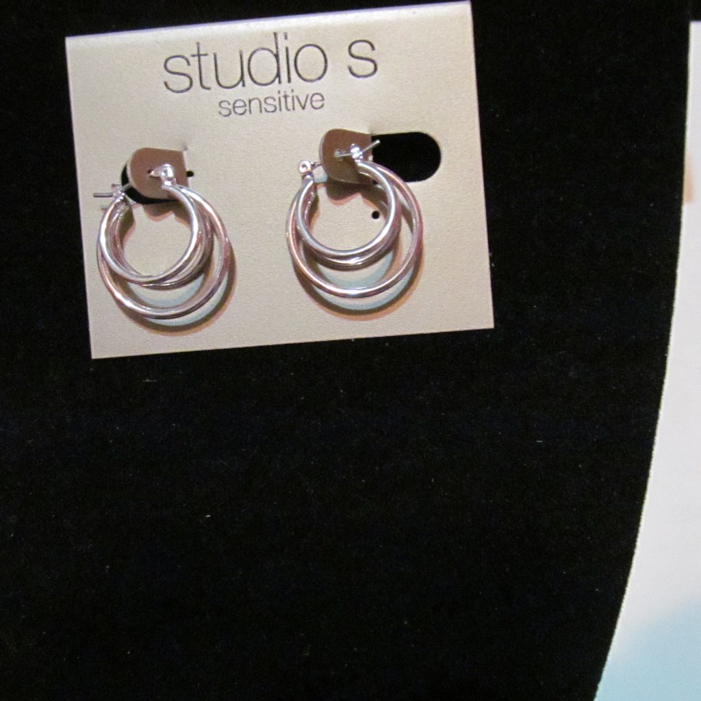 Studio S Silver Tone Three Loop Pierced Earrings New